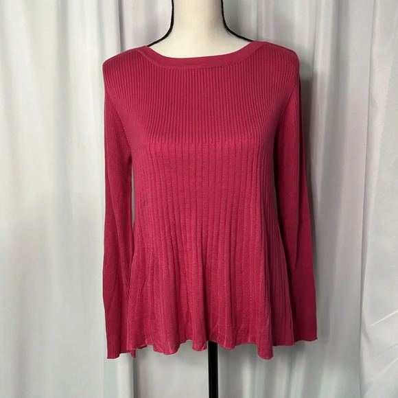 Cable & Gauge Bright Pink Ribbed Babydoll Sweater NWT - MED - Picture 1 of 11